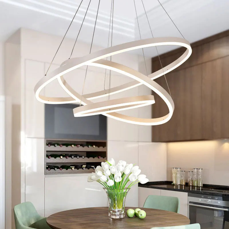 Afralia™ Black Led Rings Circle Pendant Chandelier for Living Dining Kitchen