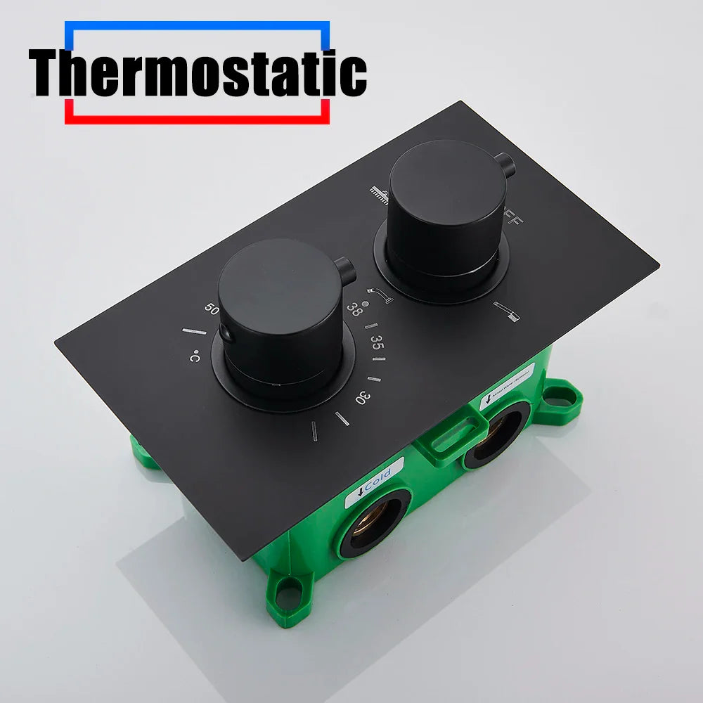 Afralia™ Matte Black 16" Thermostatic Rainfall Shower Faucet Set Embedded Box Brass Mixer Tap