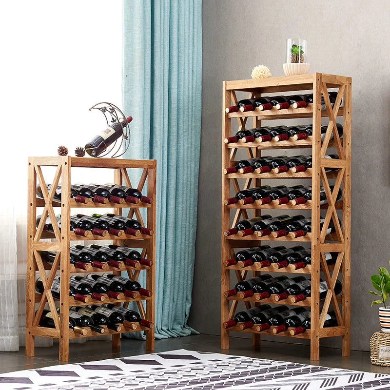 Afralia™ Oak Wood Wine Rack Cabinet Display Shelf for 25-40 Bottles