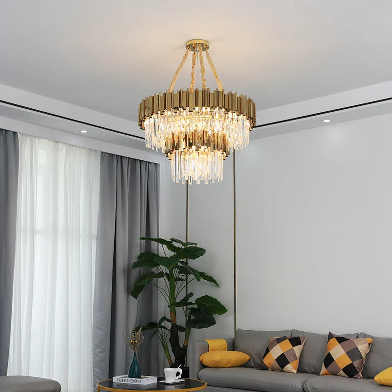 Afralia™ Gold Metal Crystal Chandelier Pendant with G9 Led Bulb