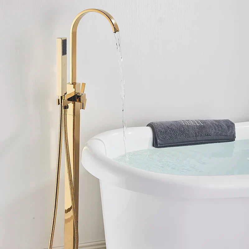 Afralia™ Gold Freestanding Bathtub Faucet with Handshower