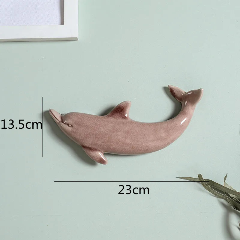 Afralia™ Dolphin Fish Ocean Background Ceramic Wall Decoration for Children's Room