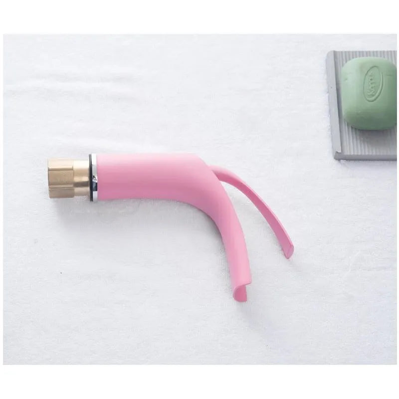 Afralia™ Pink Love Waterfall Bathroom Faucet Basin Mixer Tap Hot Cold Brass Faucet