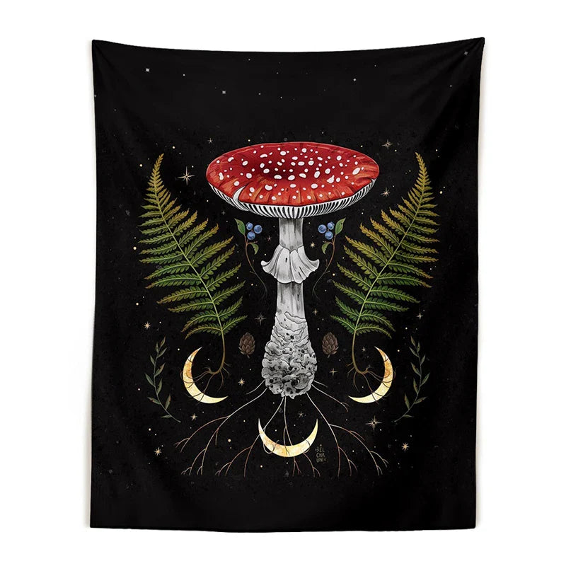 Afralia™ Mushroom Moon Phase Tapestry Wall Hanging - Vintage Hippie Bohemian Psychedelic Home Decor