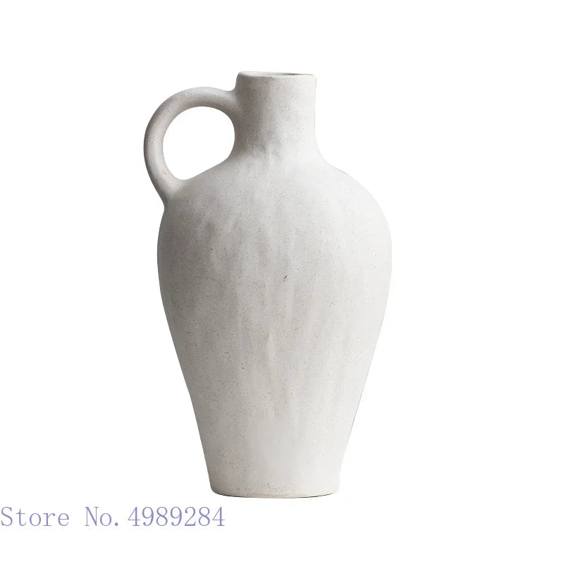 Afralia™ Vintage White Ceramic Vase Home Decor - Matte Handmade Flower Arrangement Holder