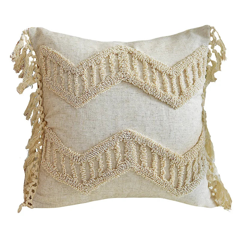 Afralia™ Boho Style Tufted Tassles Cotton Linen Cushion Cover for Home Sofa Bed