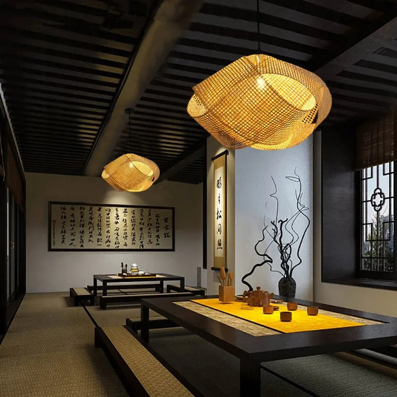 Afralia™ Rattan Cloud Pendant Light: Japanese Tatami Hanging Lamp