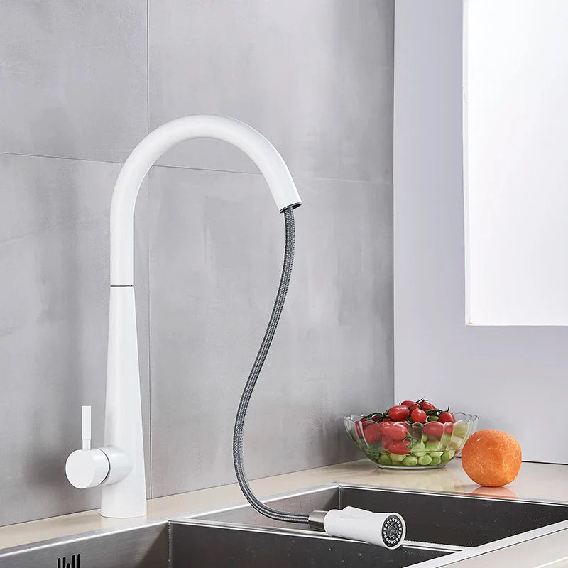 Afralia™ Polished Pull Out Kitchen Faucet with Dual Water Outlet and Deck Mount