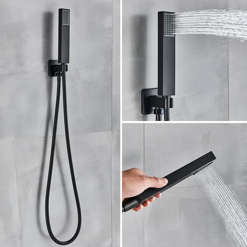 Afralia™ Black Wall Mounted Rainfall Shower System with Tub Spout