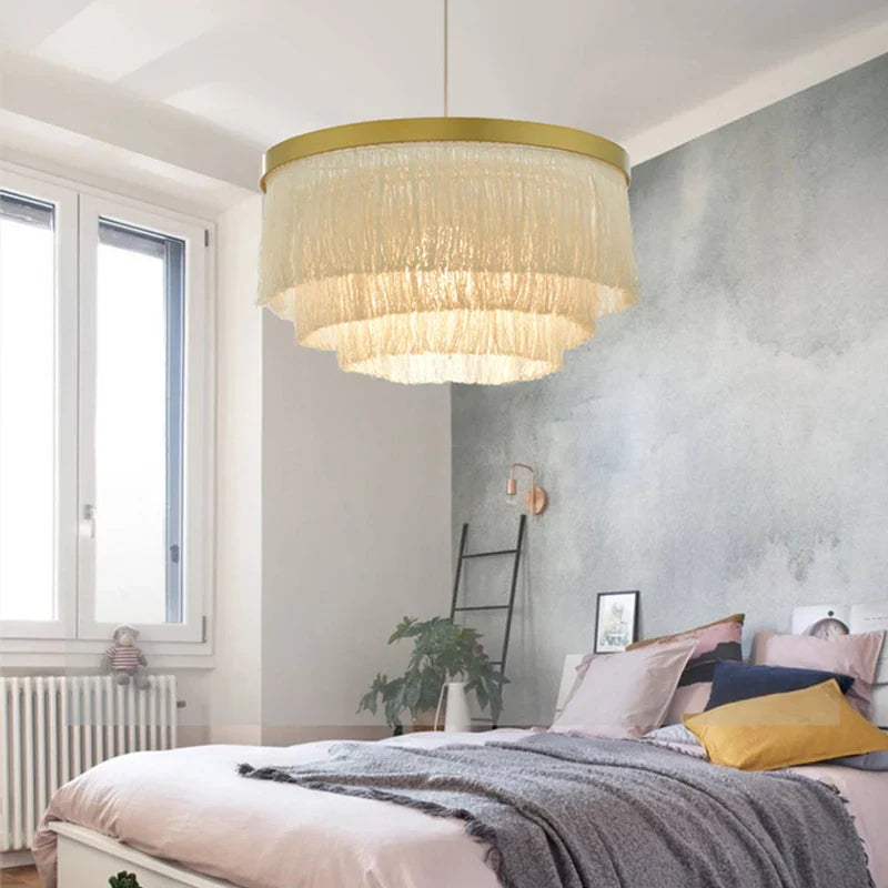 Afralia™ Art Deco Cotton Thread Tiered Chandelier in Black Gold Finishing