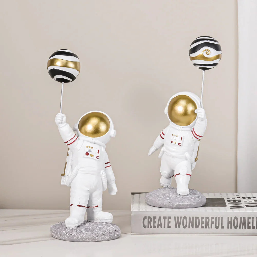 Afralia™ Astronauts Figurines Gold Tabletop Decoration Creative Spaceman Figures