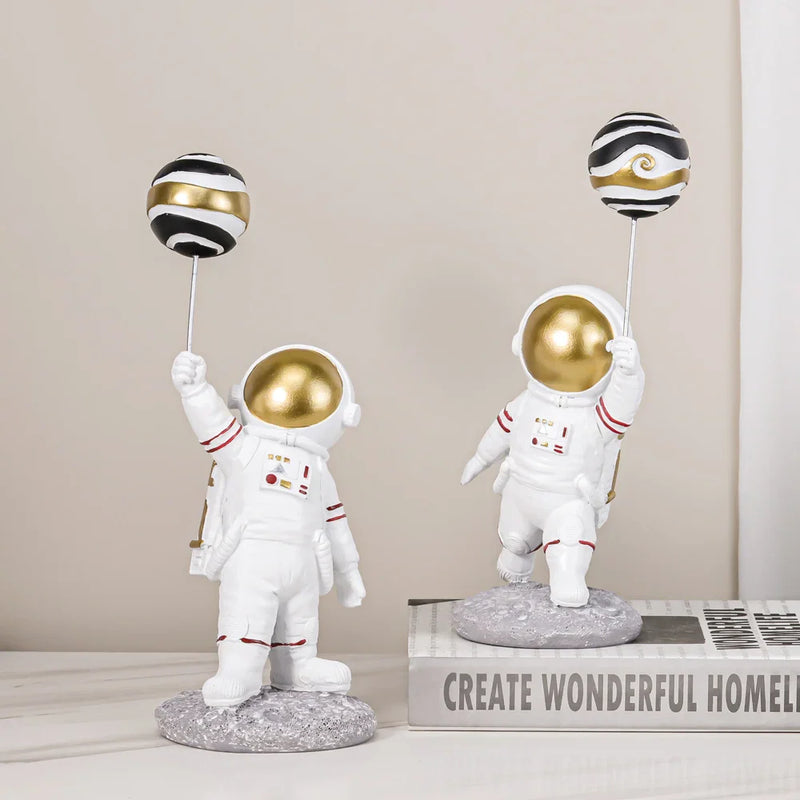 Afralia™ Astronauts Figurines Gold Tabletop Decoration Creative Spaceman Figures