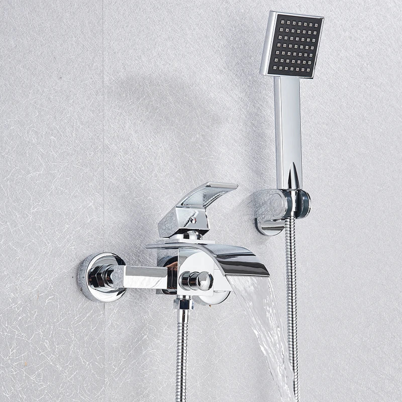 Afralia™ Black Wall Mount Bathtub Shower Faucet with Waterfall Spout