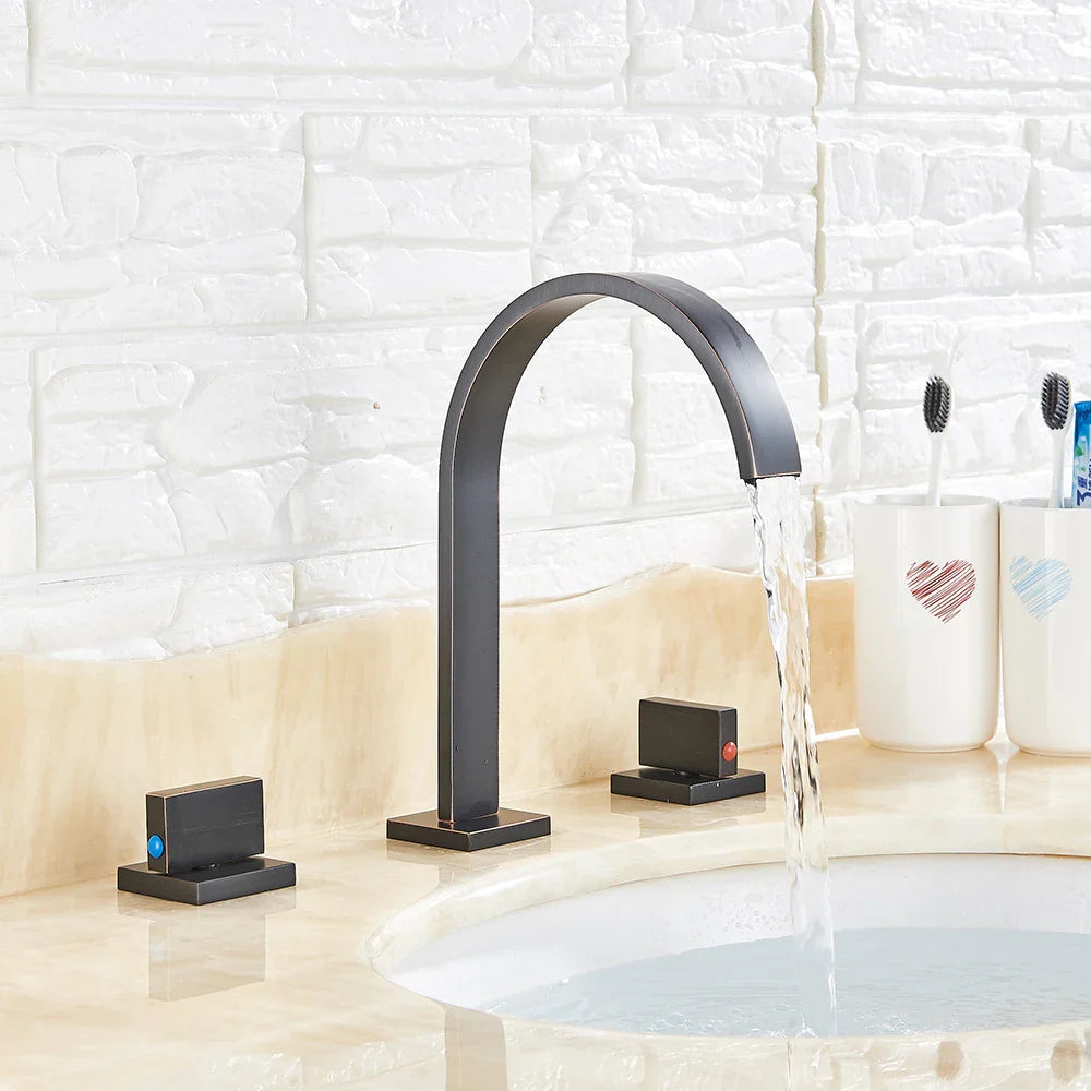 Afralia™ Square Basin Faucets: Double Handle Deck Mounted Bathroom Sink Tap