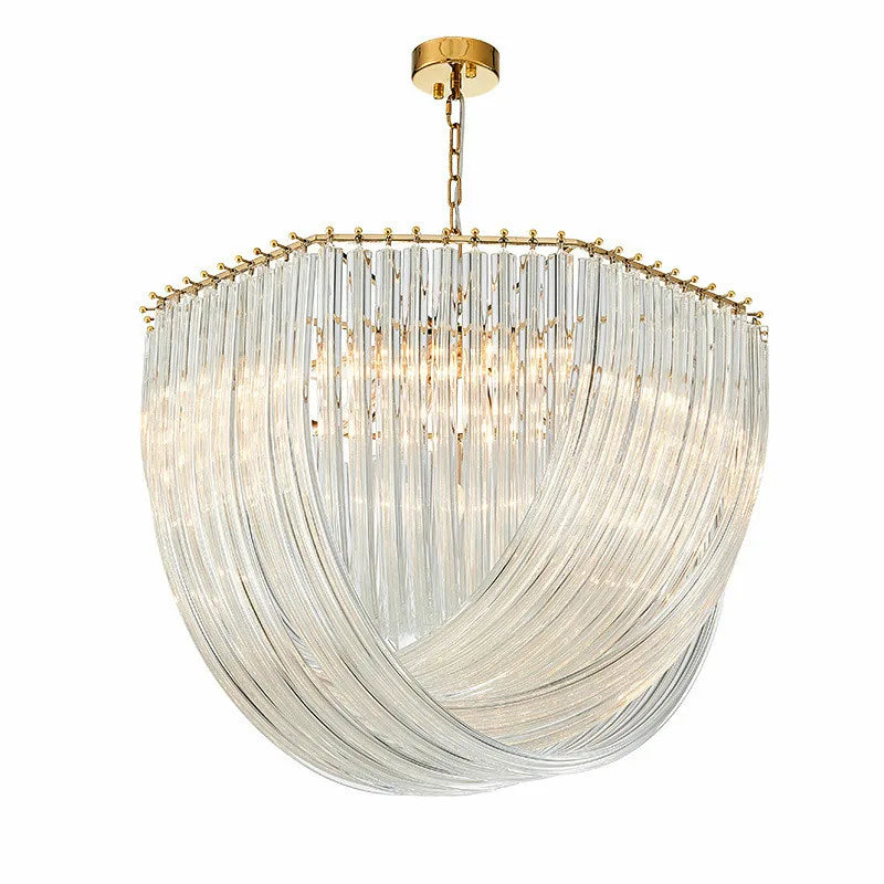 Afralia™ Lustre Plate Metal LED Pendant Light Glass Chain Hanging Lamp