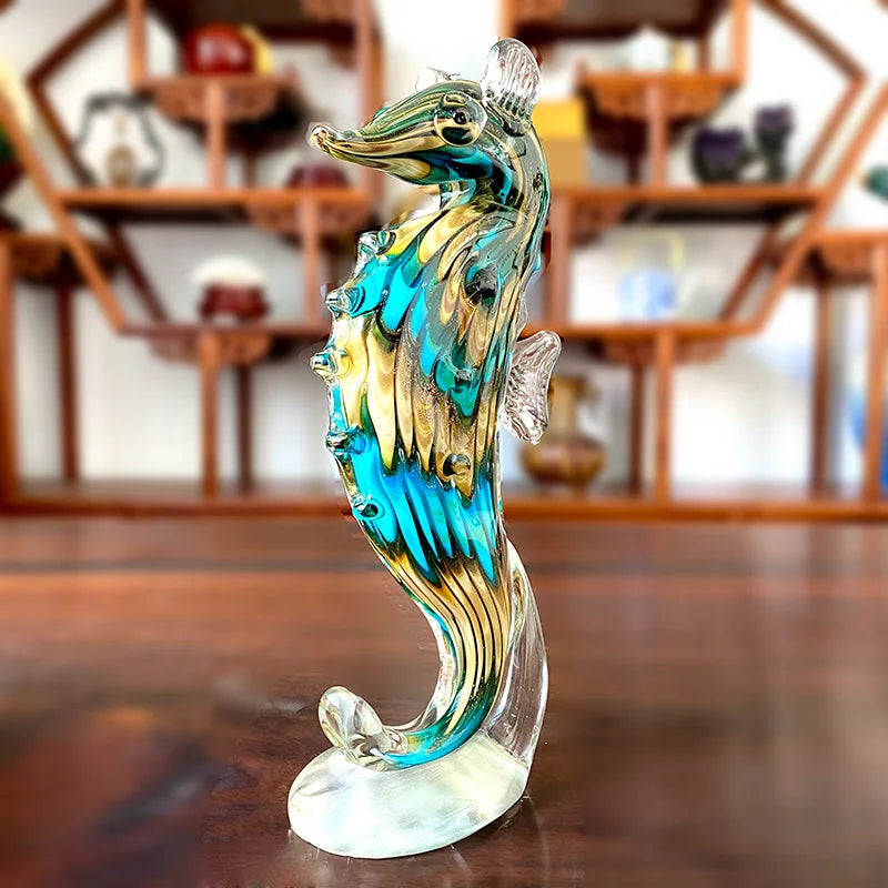 Afralia™ Seahorse Glass Figurine Sculpture Home Office Decor Crystal Animal Craft Collection