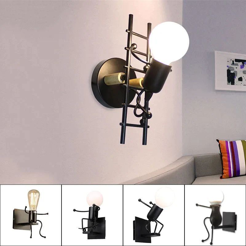 Afralia™ Cartoon Doll Wall Sconce: Modern Iron Art Light for Kids Room