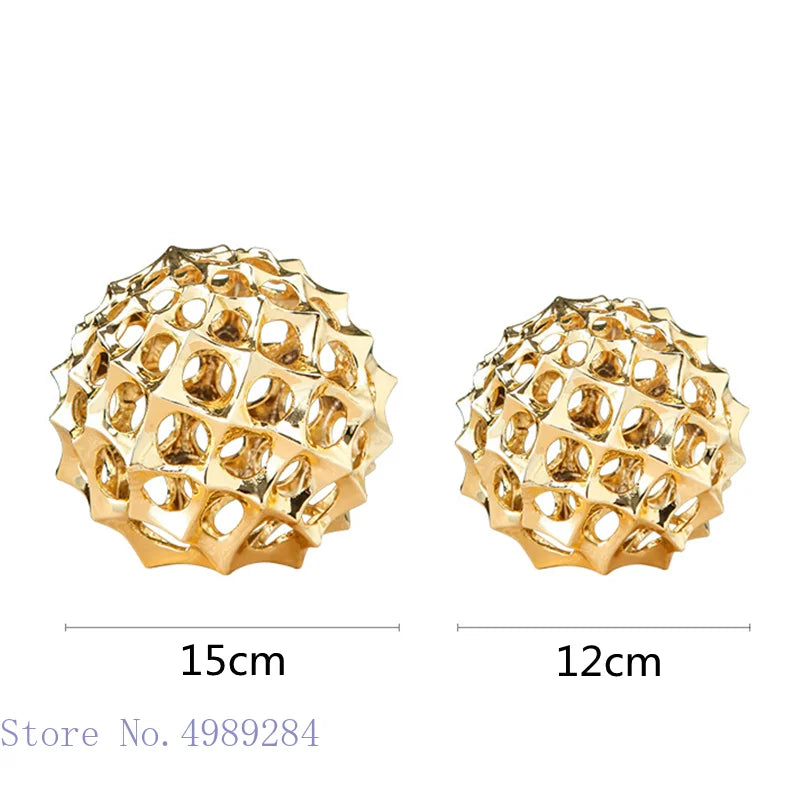 Afralia™ Golden Metal Hollow Ball Spike Abstract Ornament Home Decor
