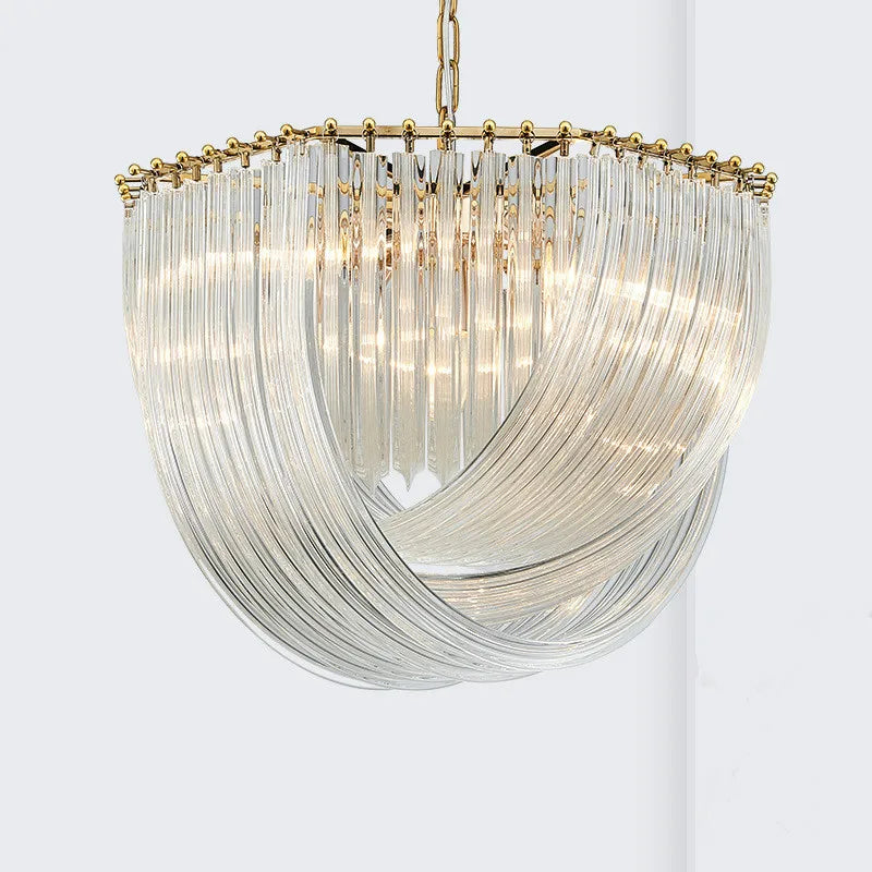 Afralia™ Lustre Plate Metal LED Pendant Light Glass Chain Hanging Lamp