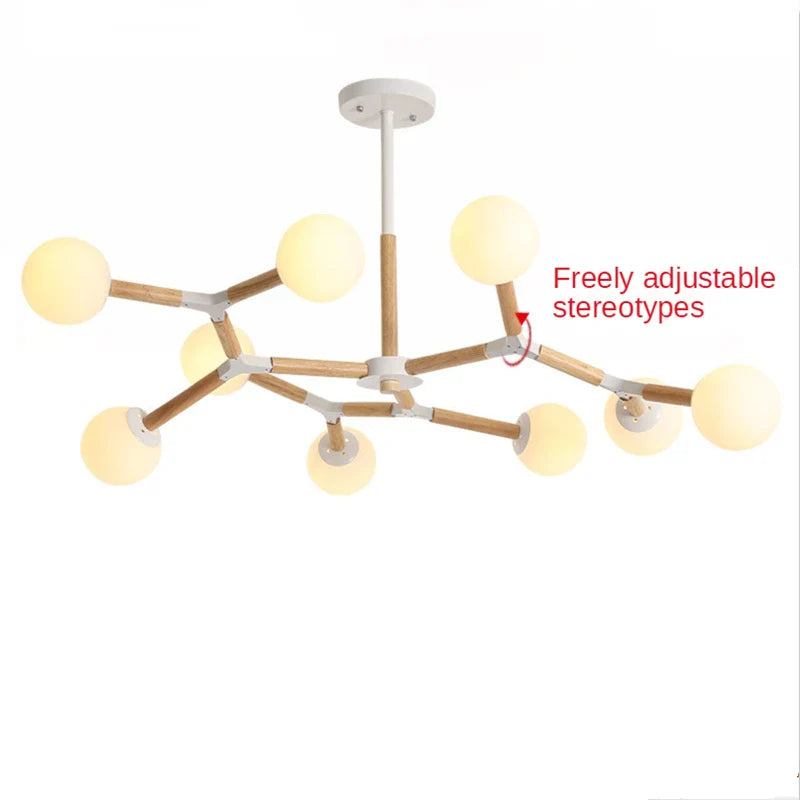 Afralia™ Nordic Wood Iron Glass Ball Chandelier LED Light Luxury Living Bedroom Restaurant Bar