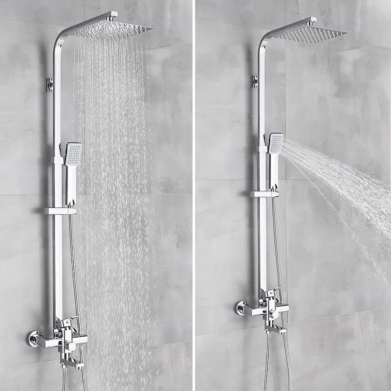 Afralia™ Chrome Shower Faucet Set Wall Rainfall Mixer System Towel Swivel Bathtub Tap