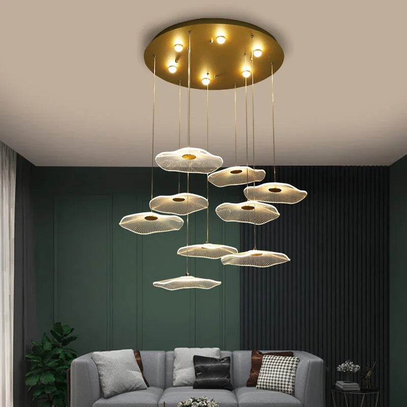Afralia™ Lotus Leaf Acrylic Nordic LED Chandelier for Restaurant Living Room Hotel Villa