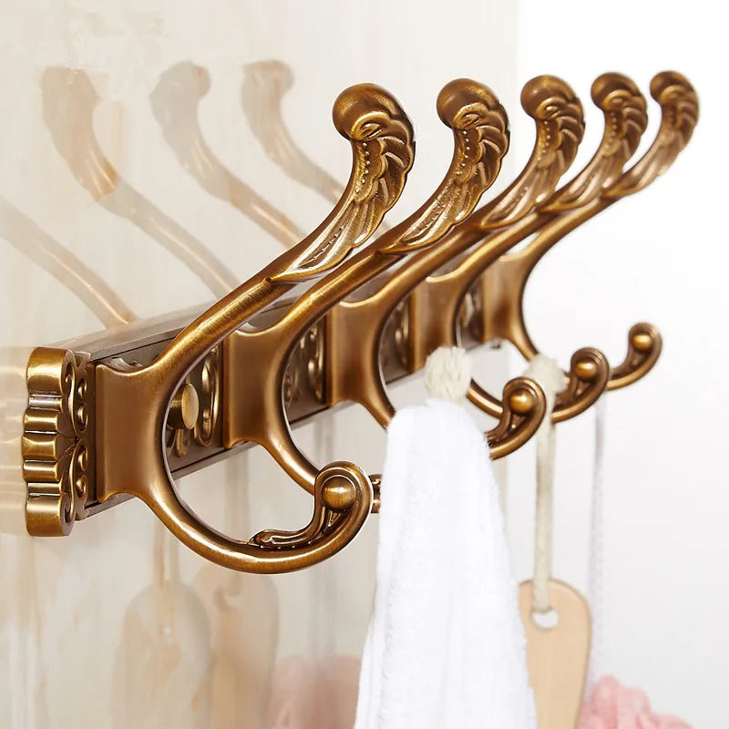 Afralia™ Antique Bronze Carved Robe Hook Towel Hanger for Bathroom and Kitchen