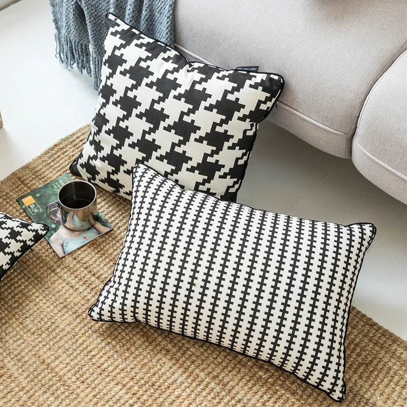 Afralia™ Hounds Tooth Cushion Cover, Durable Canvas Pillowcase for Sofa Bed, 45x45cm/35x55cm