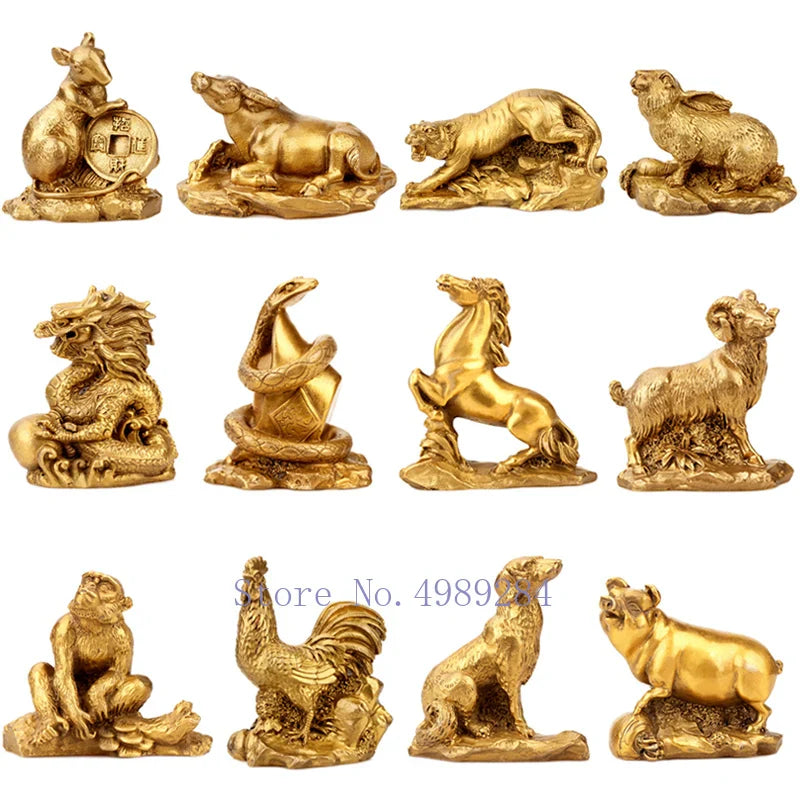 Afralia™ Retro Brass Zodiac Animal Sculpture. Chinese Modern Home Decor Craft.