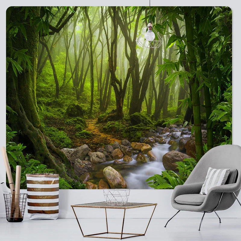 Afralia™ Virgin Forest Home Decoration Tapestry - Hippie Bohemian Psychedelic Scene Art