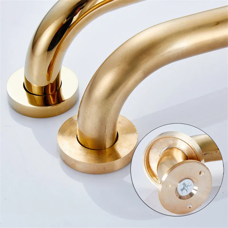 Afralia™ Gold Brass Bathroom Safety Bar Handrail for Tub and Shower