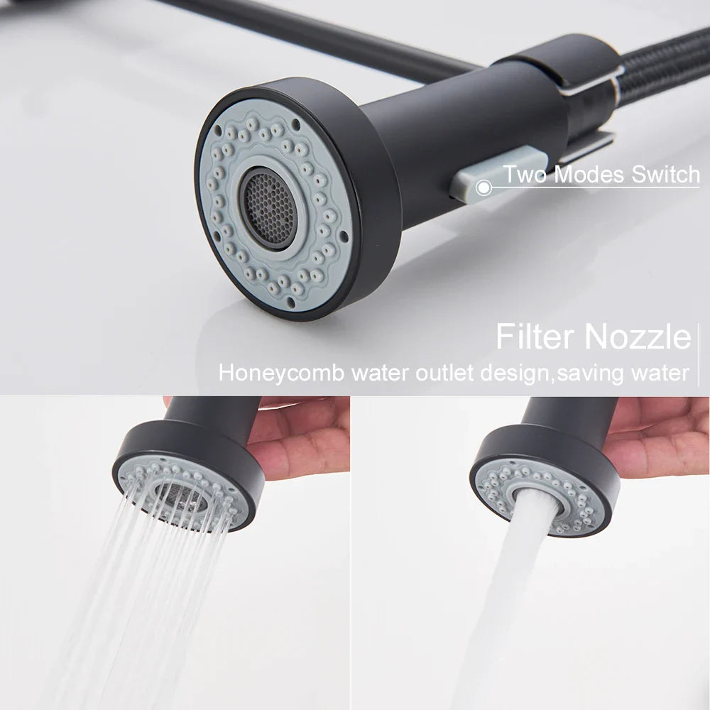 Afralia™ Matte Black Spring Kitchen Faucet One Handle Hot Cold Water Tap Deck Mounted