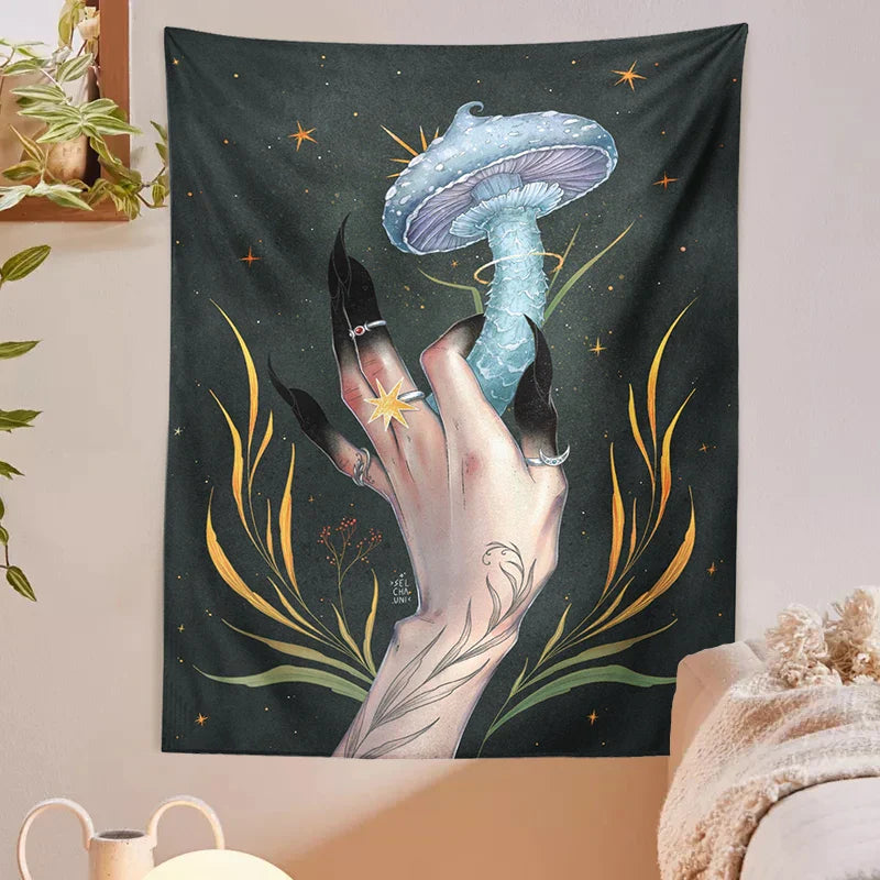 Afralia™ Mushroom Witch Mandrake Tapestry: Forest Magic Wall Hanging for Home Decor