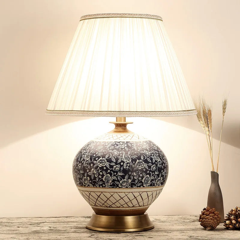 Afralia™ Chinese Style Ceramic Copper Table Lamp for Living Room & Bedroom