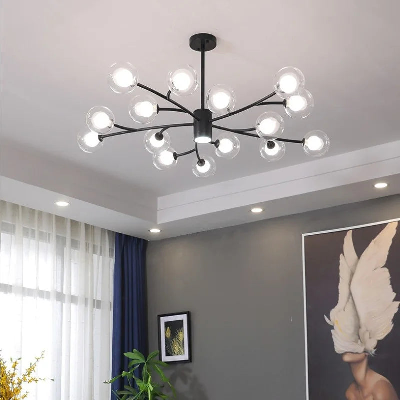 Afralia™ Black Glass Ball Molecule Chandelier - Nordic Luxury Design