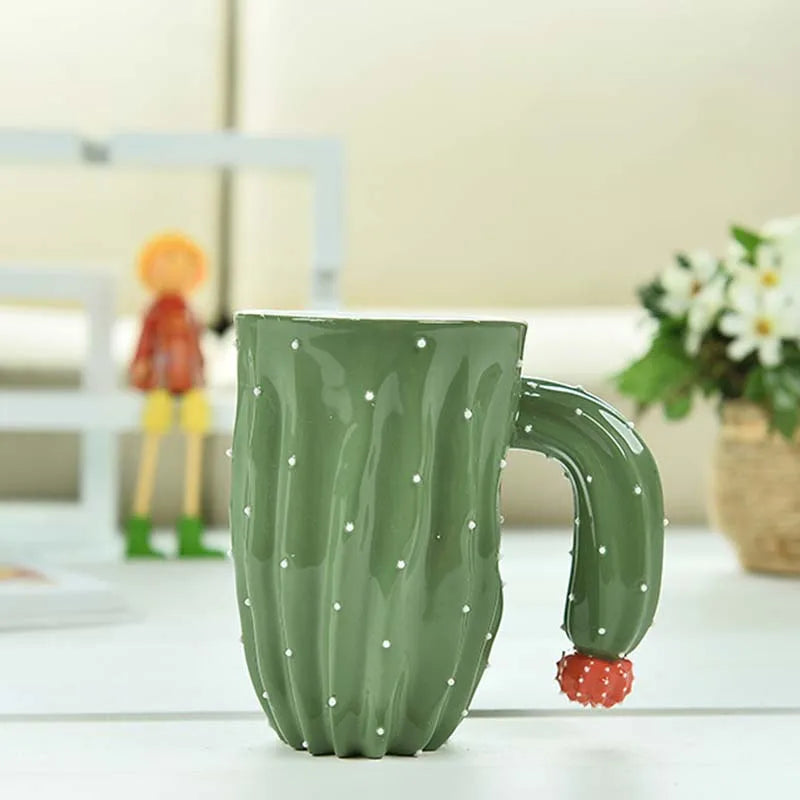 Afralia™ 3D Cactus Style Ceramic Mug with Special Handle - Tea, Coffee, Milk Cup