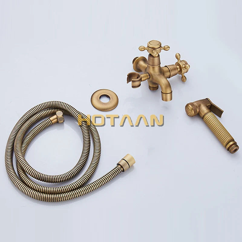Afralia™ Antique Brass Handheld Bidet Sprayer Set - Self Cleaning Hand Sprayer for Bathroom
