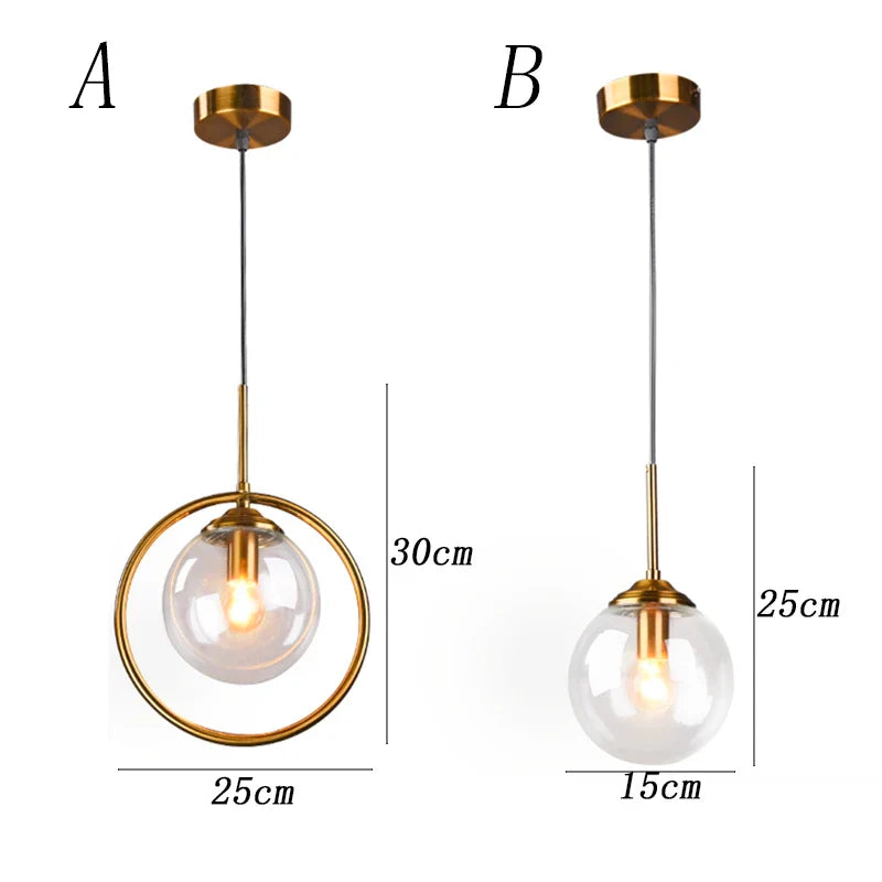 Afralia™ Modern Nordic Metal Ring Glass Ball Pendant Light for Living Room