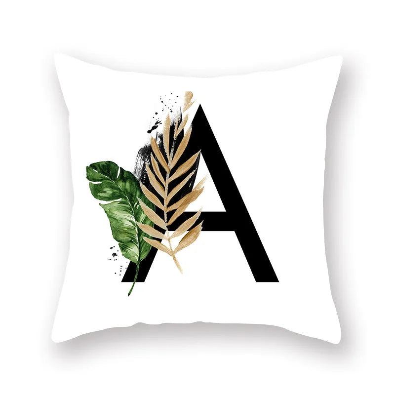 Afralia™ Nordic Plant Alphabet Peach Skin Pillow Cover 45x45cm for Sofa Cushion