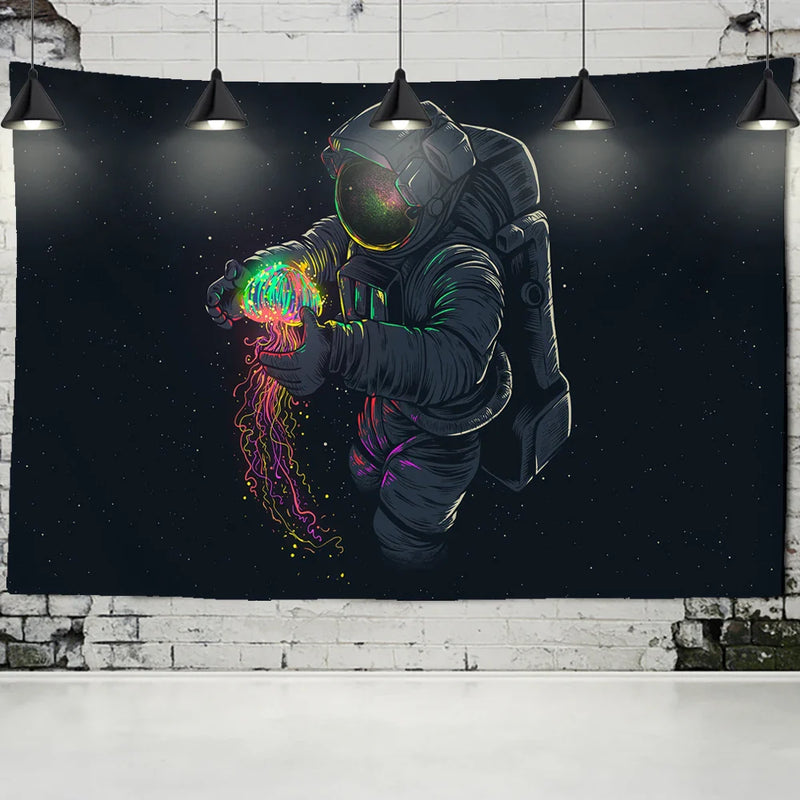 Afralia™ Jellyfish Interstellar Sky Tapestry Wall Hanging: Astronaut Design for Boho Dorm Decor