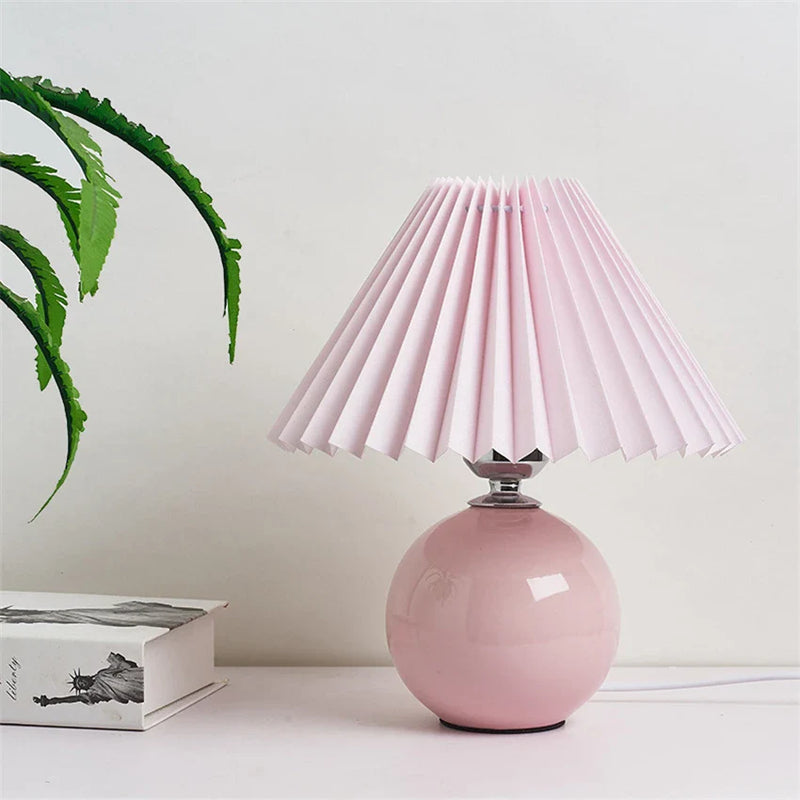 Afralia™ Japanese Ceramic Table Lamps Living Room Pleated Skirt Lampshade Warm Bedroom Lighting