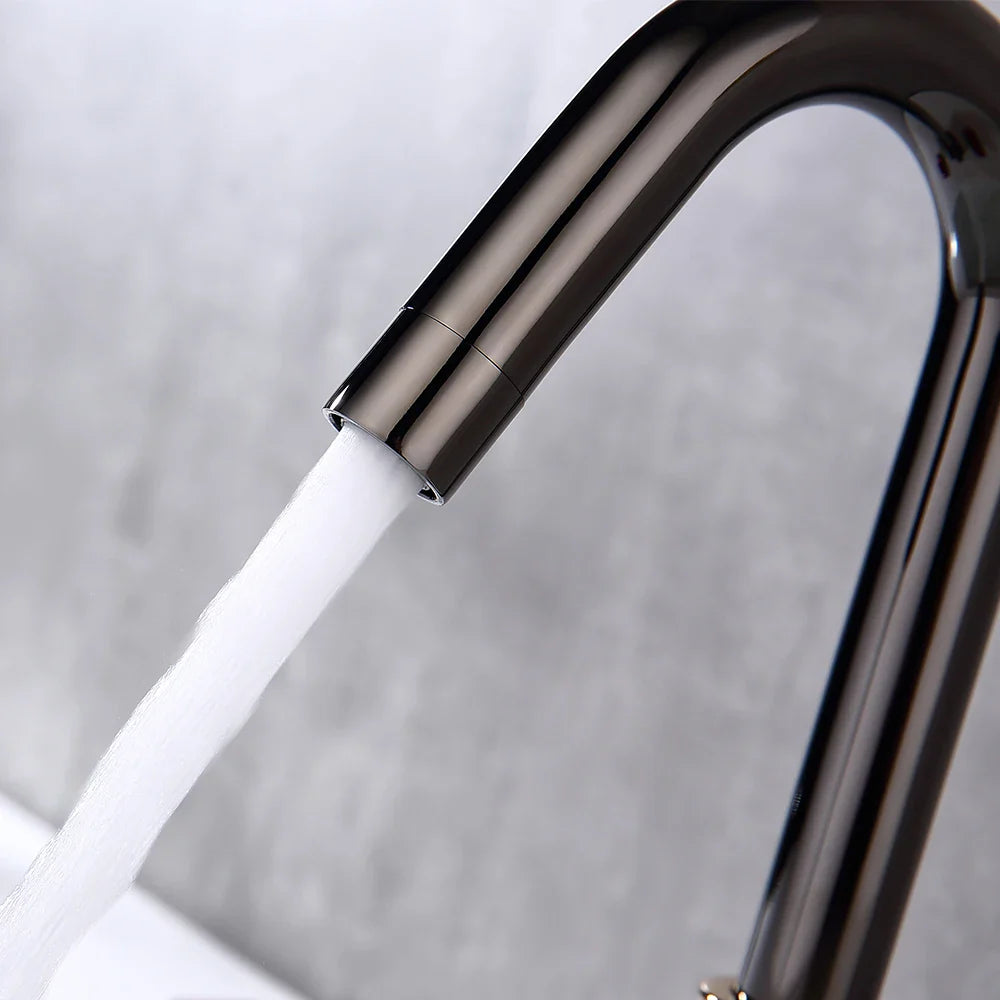 Afralia™ Gray Brass Basin Faucets, Deck Mounted Double Handle Bathroom Sink Tap