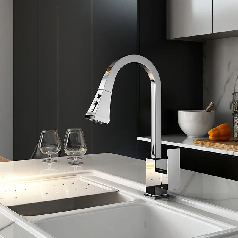 Afralia™ Swivel Handle Kitchen Faucet Pull Out Mixer Tap - Hot Cold Water
