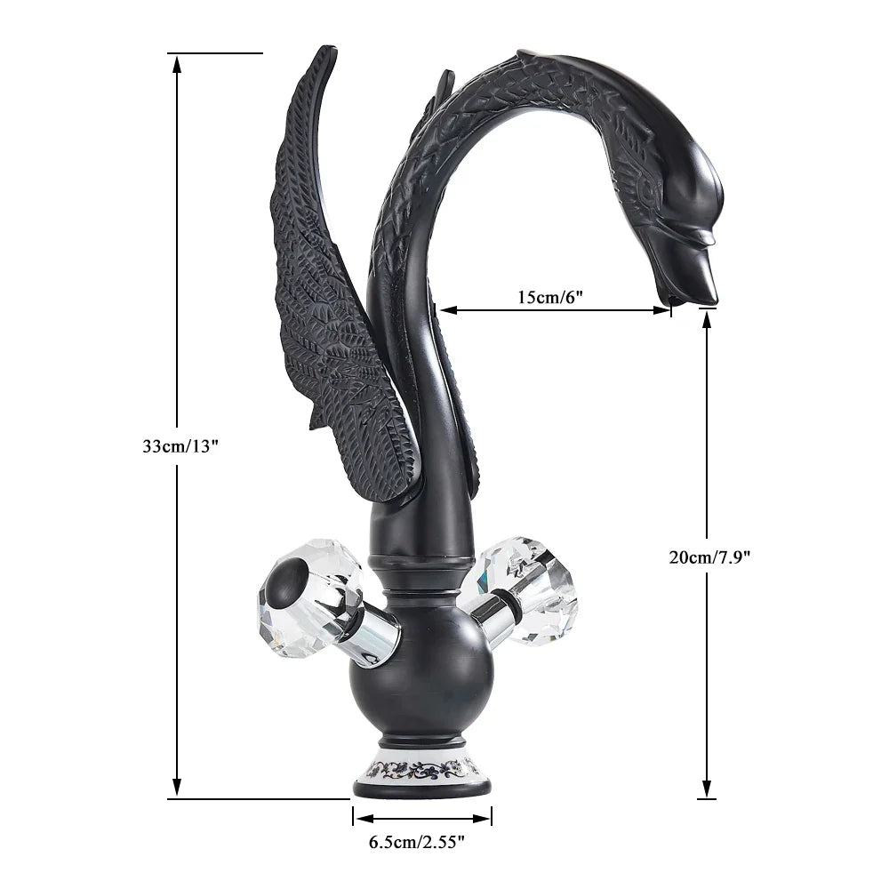 Afralia™ Gold Swan Basin Faucet: Deck Mounted Bathroom Mixer Tap with Hot and Cold Water