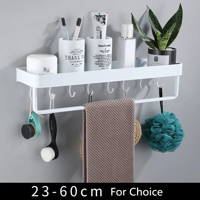 Afralia™ Black Corner Shelf with Towel Bar, Wall Mounted Aluminum Kitchen Storage Holder