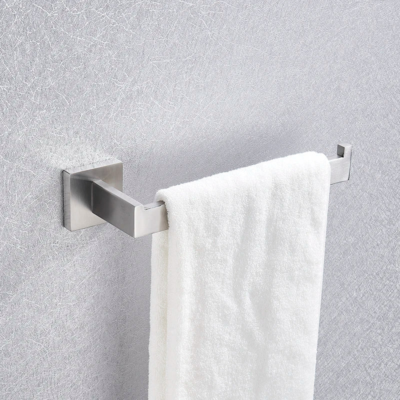 Afralia™ Brushed Nickel Bathroom Hardware Set: Robe Hook, Towel Rail, Bar Rack, Shelf, Tissue Holder