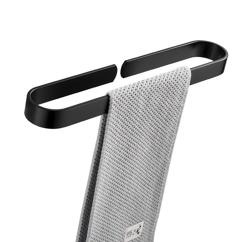 Afralia™ Aluminum Towel Holder Matte Black Wall Mounted Towel Bar in Various Sizes