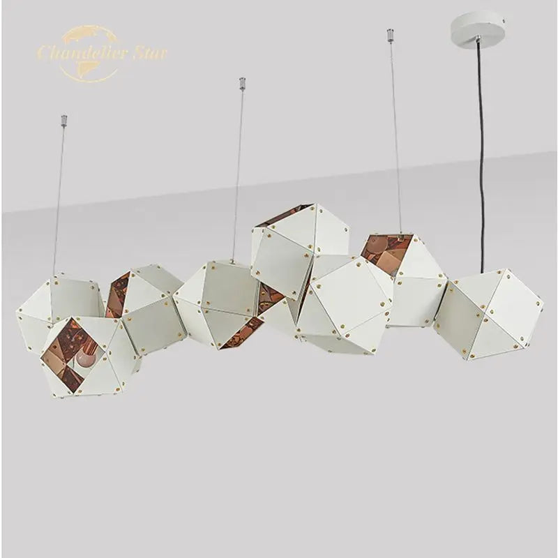 Afralia™ White Metal Geometric LED Chandelier for Bedroom and Living Room
