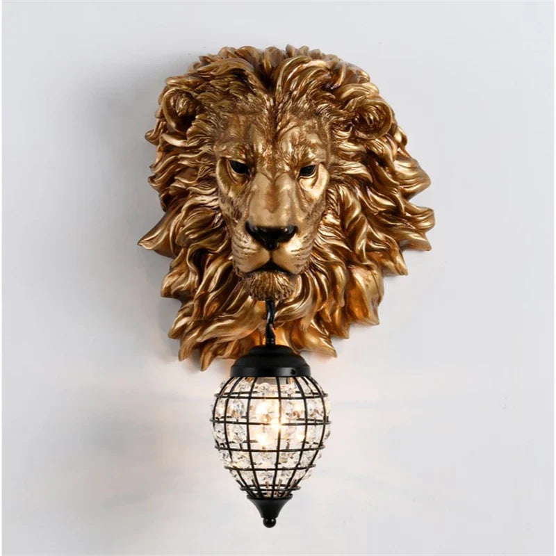 Afralia™ Nordic Lion Resin Wall Lamp | Luxury Indoor Black Gold Sconce for Kitchen & Bedroom