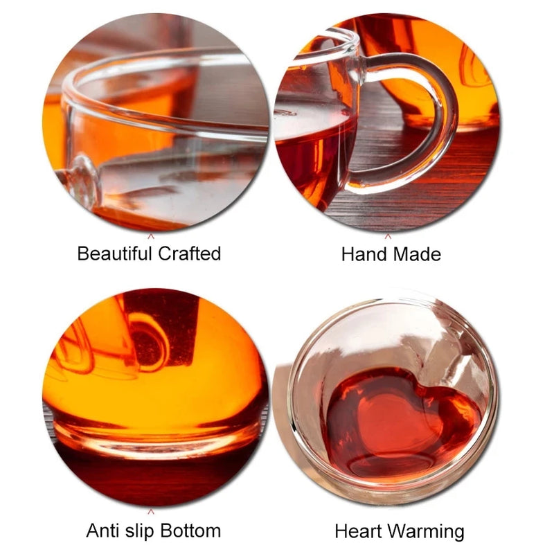 Afralia™ Heart-Shaped Double Glass Mug | Romantic Couple Cups for Tea, Coffee